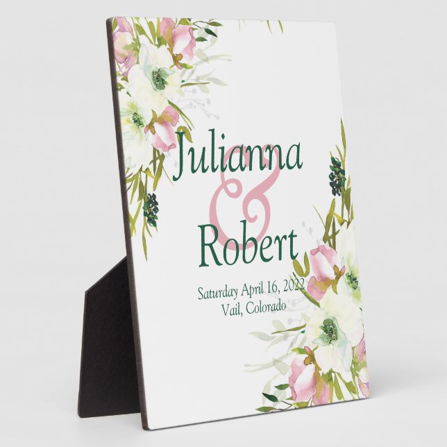 Blush and white watercolor floral wedding   plaque (Side)