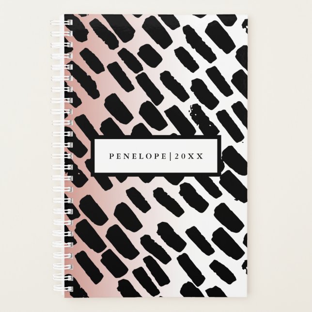 Blush and White with Black Brush Strokes and Name Planner (Front)