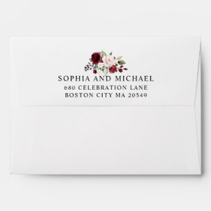 Blush and Wine Floral Return Address Wedding Envelope