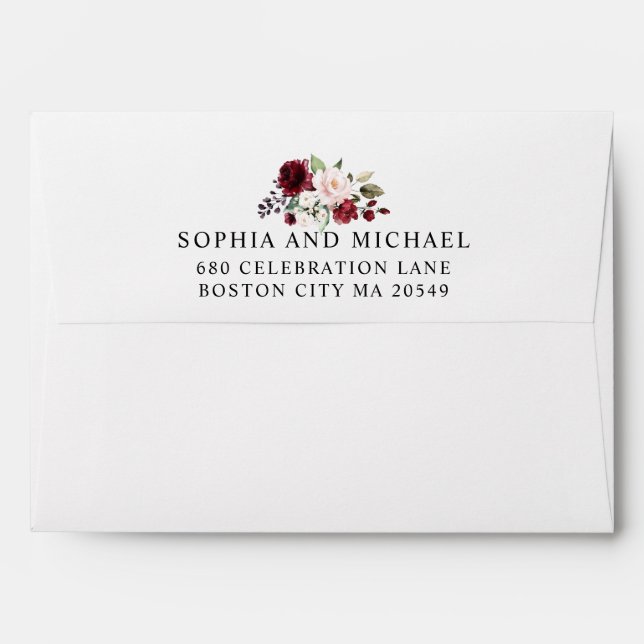 Blush and Wine Floral Return Address Wedding Envelope (Back (Top Flap))
