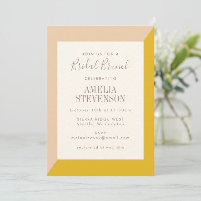 Blush and Yellow Bold Geometric Bridal Brunch  Invitation (Standing Front)