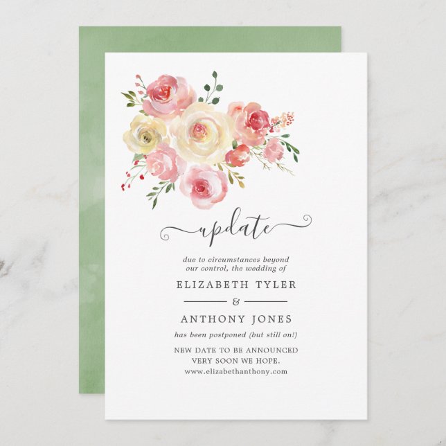 Blush and Yellow Pastel Floral Wedding Update Invitation (Front/Back)