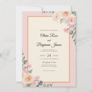 Blush Apricot Leaf Wedding Invitation