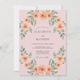 Blush Apricot Leafy Wedding Invitation