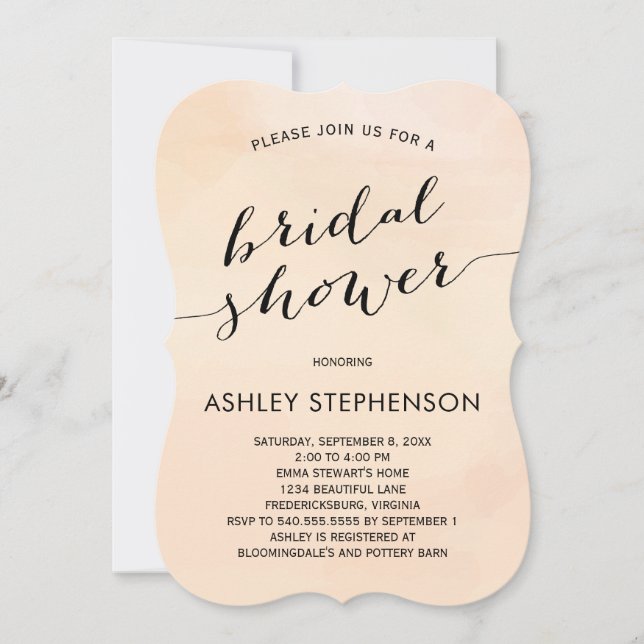 Blush Apricot Watercolor Bridal Shower Invitation (Front)