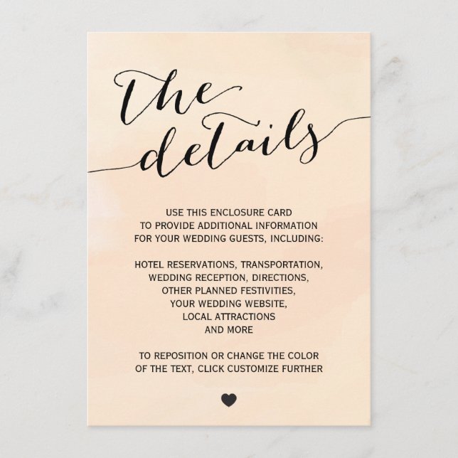 Blush Apricot Watercolor Invitation Enclosure Card (Front)