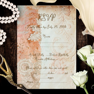 Blush Aqua Baroque Lace  RSVP Card