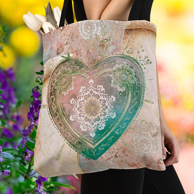Blush Aqua Baroque Sacred Heart Art Tote Bag (Creator Uploaded)