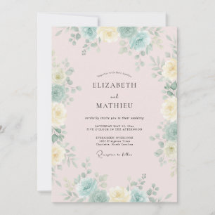 Blush Aqua Peony Wedding Invitation