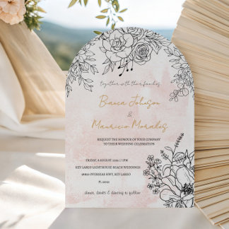 Blush Arch Watercolor with Elegant Black Line Flor Invitation