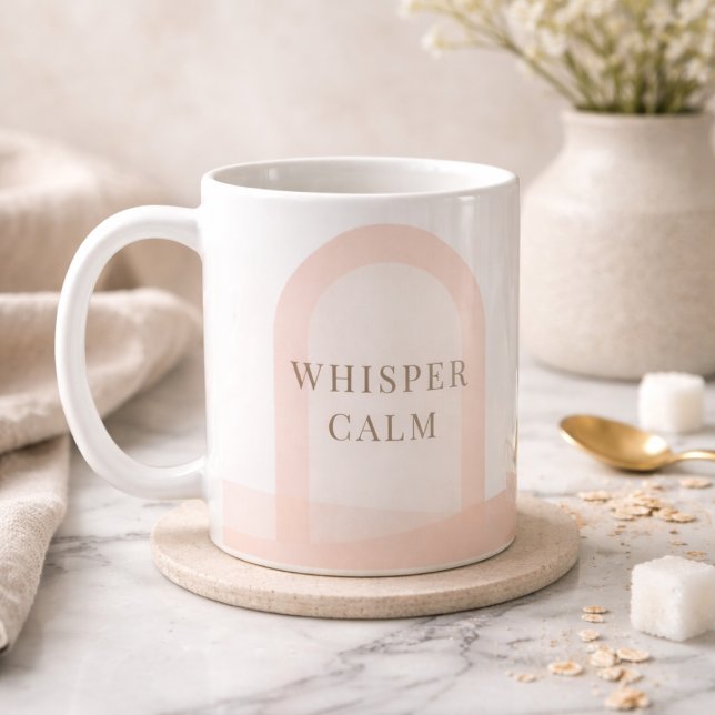 Blush Arch Whisper Classic Mug, 11 oz Coffee Mug (Blush arch detail with taupe serif text, designed for calm morning sips and neutral spaces.)