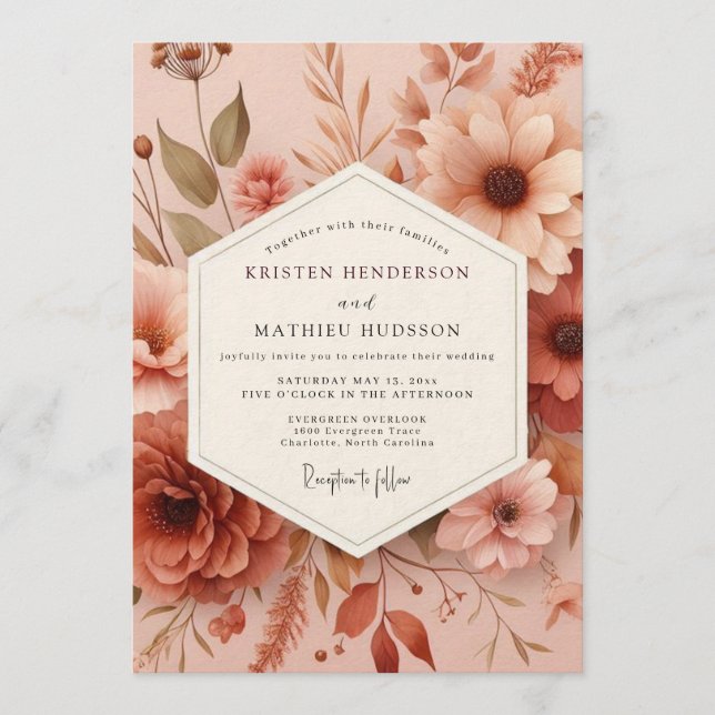 Blush Autumnal Flora Wedding Invitation (Front)