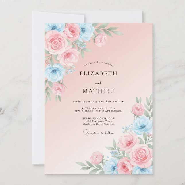 Blush Azure Ranunculus Eucalyptus Wedding Invitation (Front)