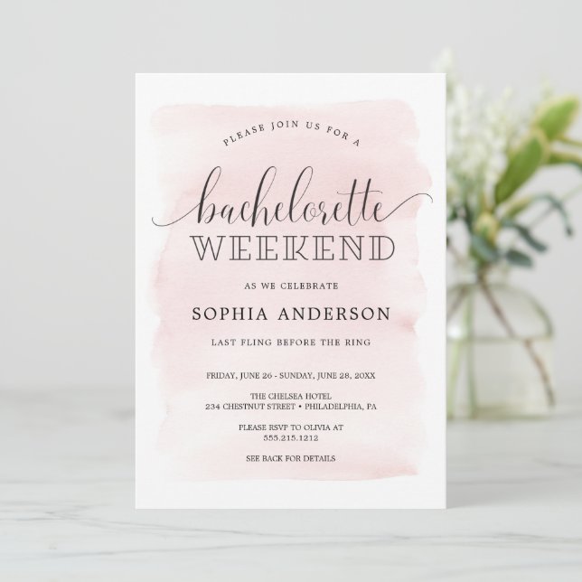 Blush Bachelorette Weekend Itinerary Invitation (Standing Front)