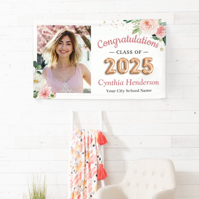 Blush Balloon Font Class of 2025 Graduation Party Banner (Insitu)