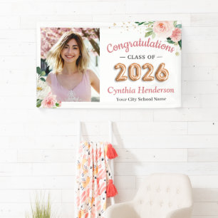 Blush Balloon Font Class of 2026 Graduation Party Banner