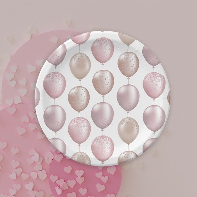 Blush Balloons Birthday Paper Plate (Creator Uploaded)