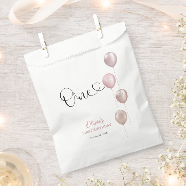 Blush Balloons Girl First Birthday Favour Bags (Clipped)