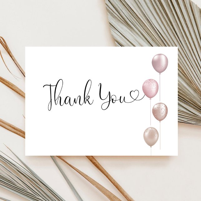 Blush Balloons Girl First Birthday Thank You Card (Creator Uploaded)