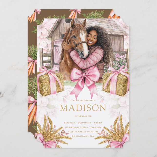 Blush Barn Horse Birthday Black Girl Invitation (Front/Back)