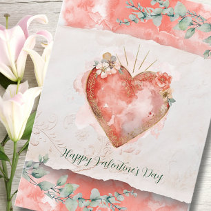 Blush Baroque Heart with Floral Accents Valentines Holiday Card
