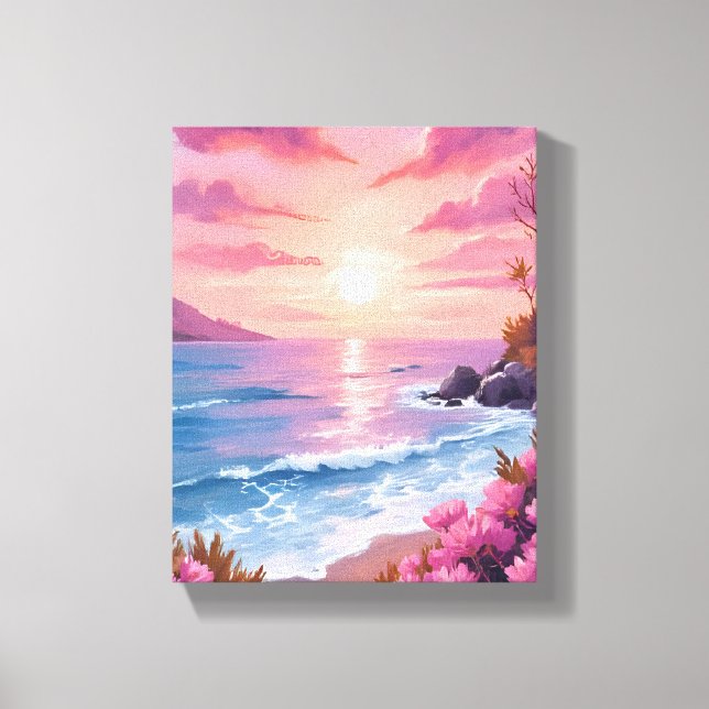 Blush Beach Bay | Ocean Sunset Pink Watercolor Canvas Print (Front)