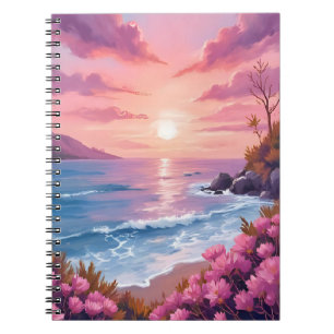 Blush Beach Bay   Ocean Sunset Pink Watercolor Notebook