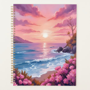 Blush Beach Bay Ocean Sunset Pink Watercolor Planner
