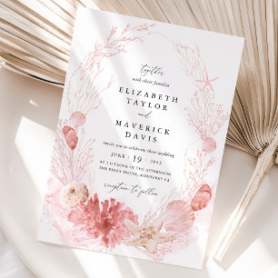 Blush Beach Coastal Seashell Wedding Invitation