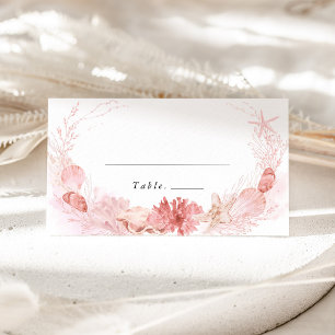 Blush Beach Coastal Seashell Wedding Name Place Card