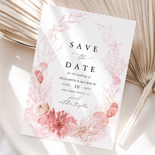 Blush Beach Coastal Seashell Wedding Save The Date