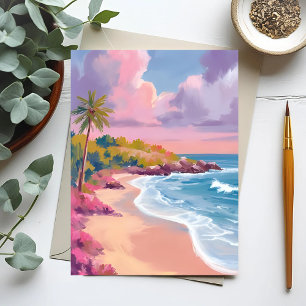 Blush Beach   Pink Ocean Painting Postcard
