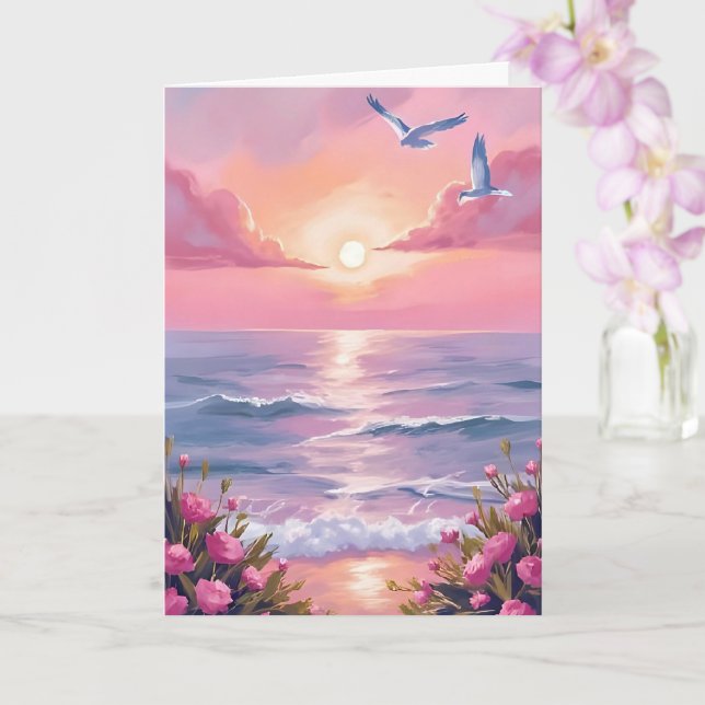 Blush Beach | Pink Ocean Sunset Coastal Card (Orchid)