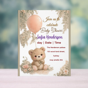 Blush Bear Soft Water colour floral baby shower Acrylic Sign