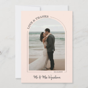 Blush Beautiful Arch Wedding Photo Love & Thanks Thank You Card