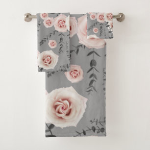 Blush Beauty Rose Eucalyptus Pattern #2 #floral Bath Towel Set