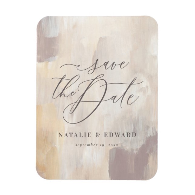 Blush beige abstract painted wedding magnet (Vertical)