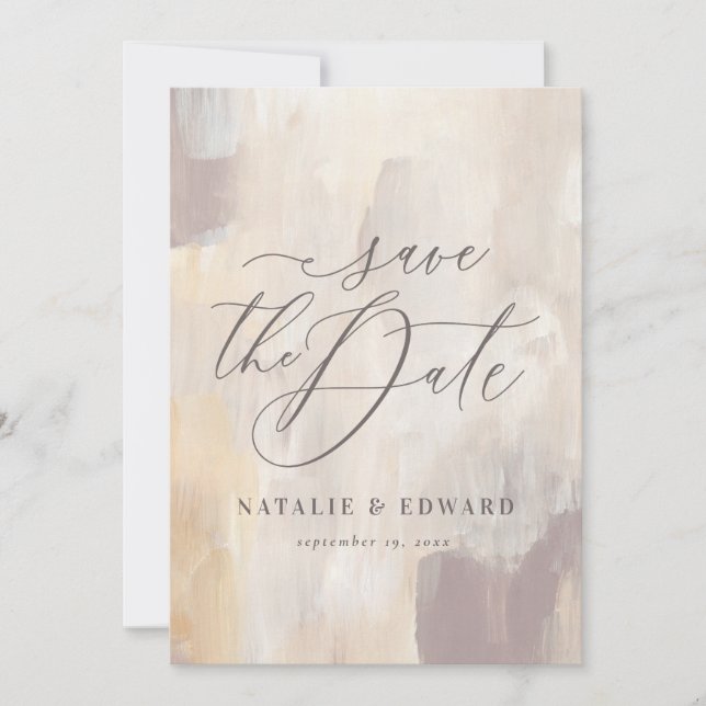 Blush beige abstract painted wedding photo (Front)