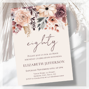 Blush & Beige Boho Floral 80th Birthday Invitation