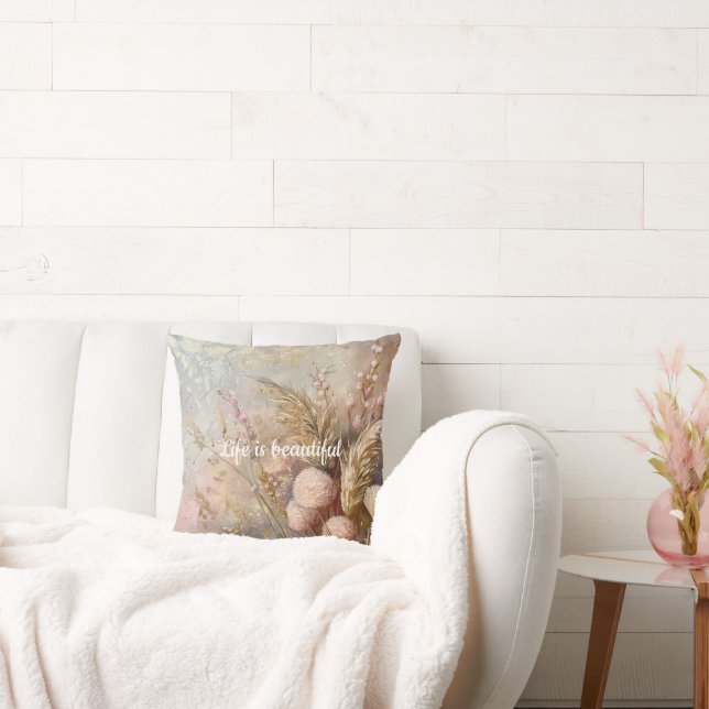 Blush Beige Chic Boho Flowers Cushion (Couch)