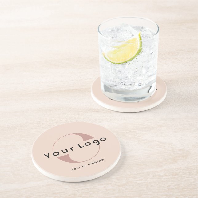 Blush Beige Company Logo Business Round Sandstone  Coaster (Side)