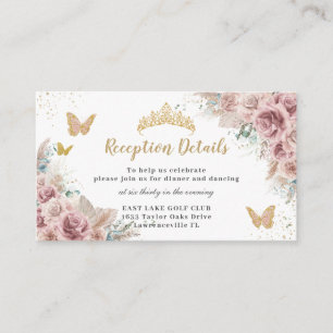 Blush Beige Floral Pampas Quinceañera Reception Enclosure Card
