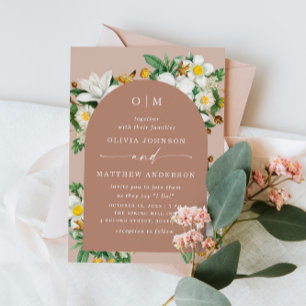 Blush Beige Floral Wedding   Muted Clay Arch + QR Invitation