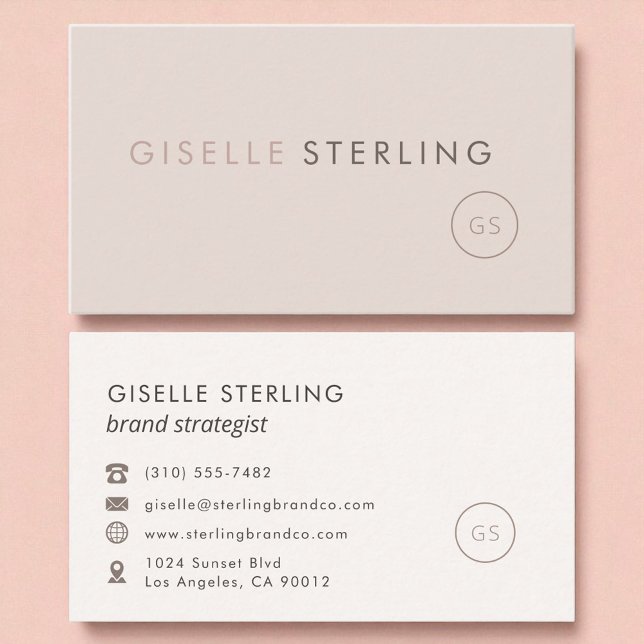 Blush Beige Modern Minimalist Monogram Luxury  Business Card (Creator Uploaded)
