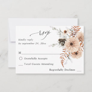 Blush Beige & Pine Rustic no Meal RSVP Card