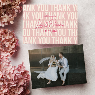 Blush & Berry Pink Modern Typograhpy Wedding Thank You Card