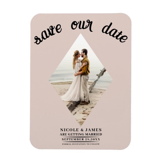 Blush Bisque Diamond Photo Wedding Save the Date Magnet (Vertical)