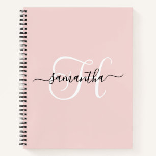 Blush Black and White Elegant Monogram Notebook