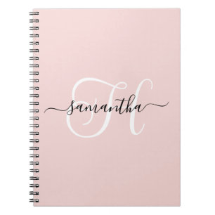 Blush Black and White Elegant Monogram Notebook