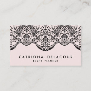 Blush & Black Brocade Lace Confetti Business Card